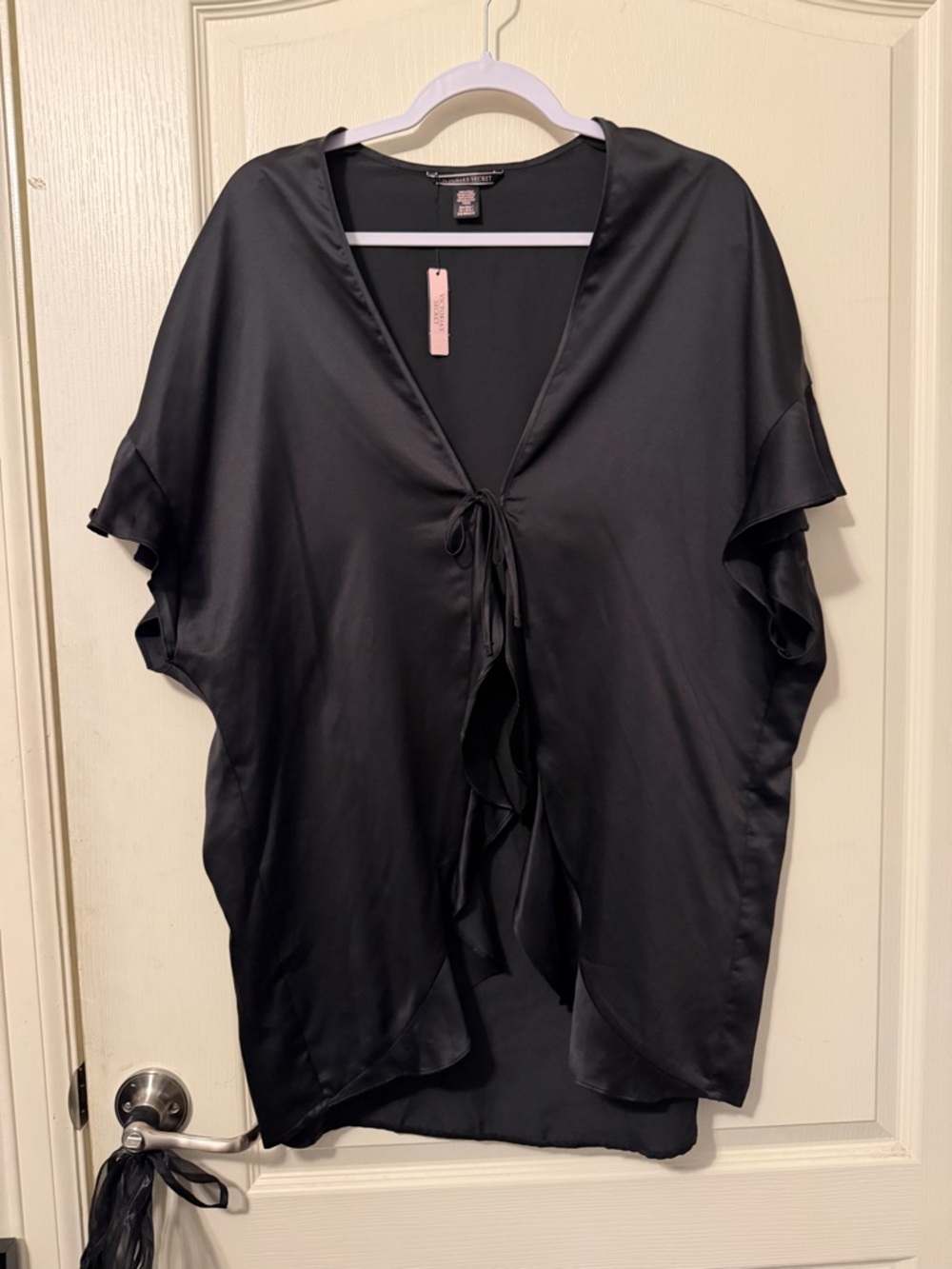 Victoria's Secret Black Satin Tie-Front Robe